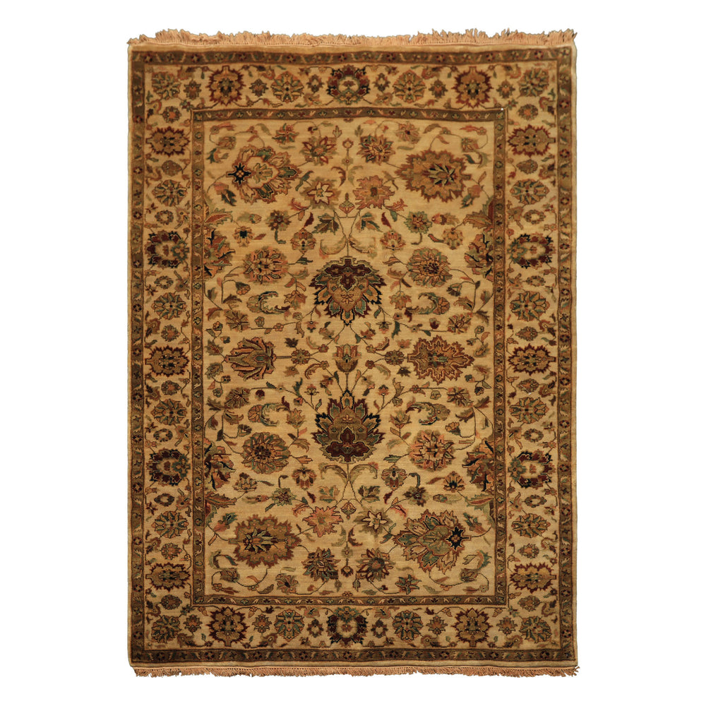 6x9 Tan, Sage, Brown Color Hand Knotted Agra Wool Traditional Oriental Rug