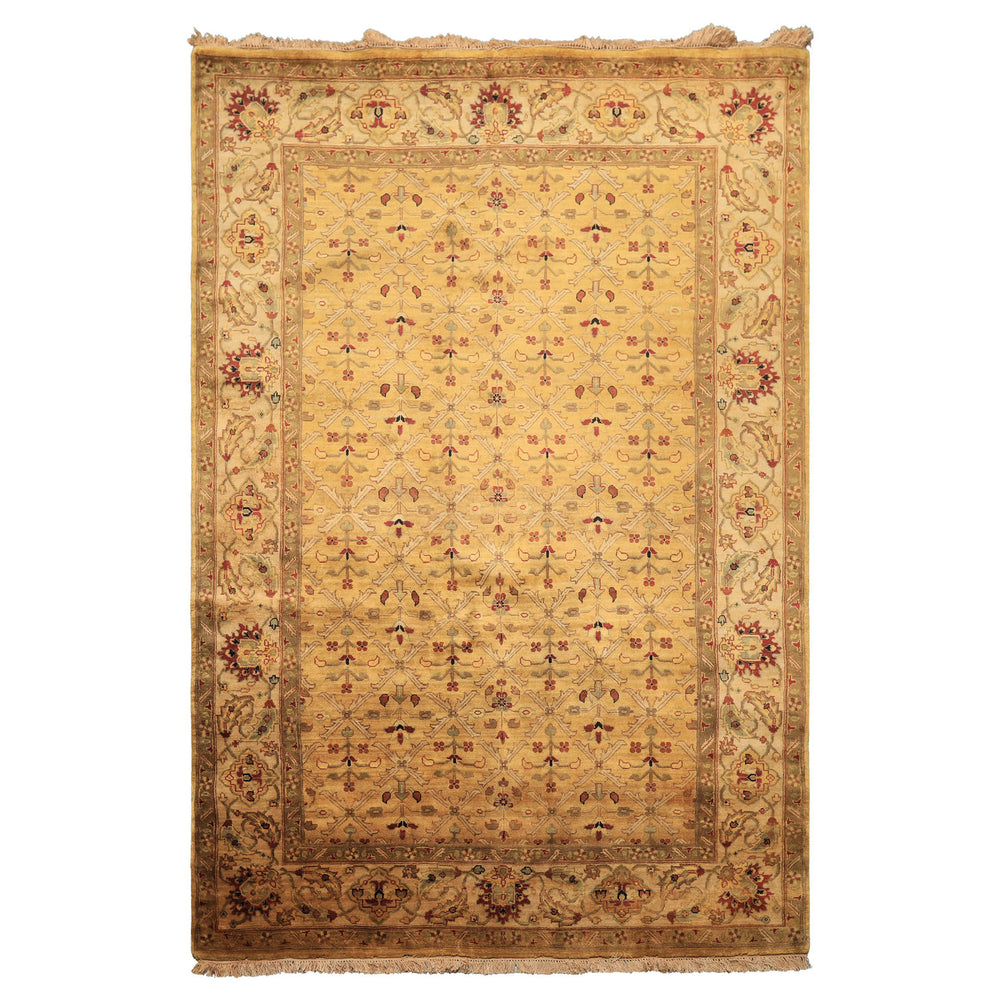 6x9 Gold, Beige, Rust Color Hand Knotted Agra Wool Traditional Oriental Rug