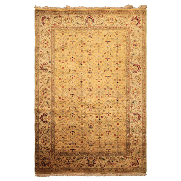 6x9 Gold, Beige, Rust Color Hand Knotted Agra Wool Traditional Oriental Rug