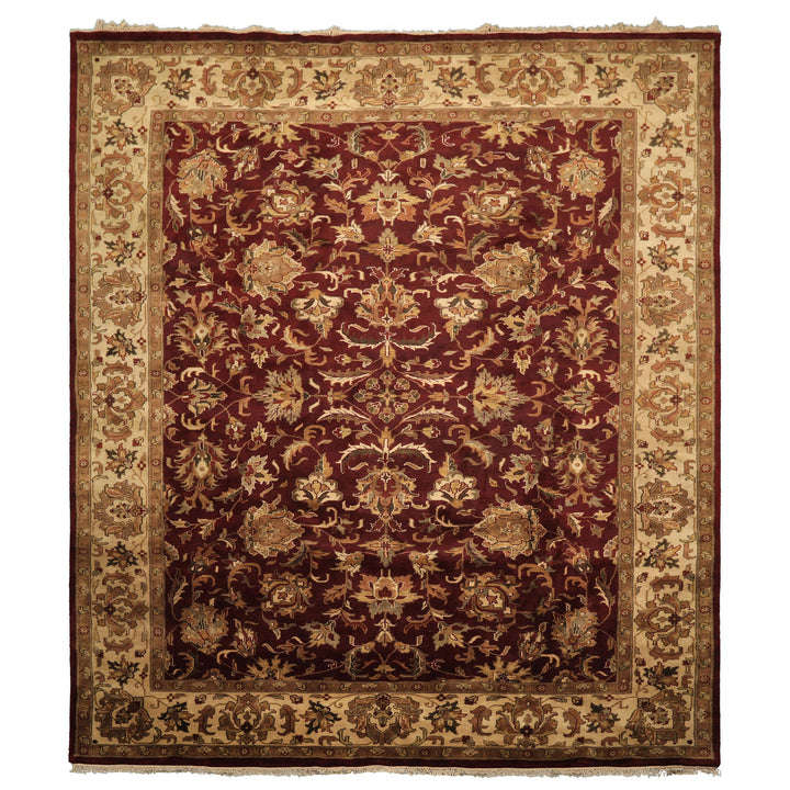 9x12 Maroon, Ivory, Brown Color Hand Knotted Agra Wool Traditional Oriental Rug