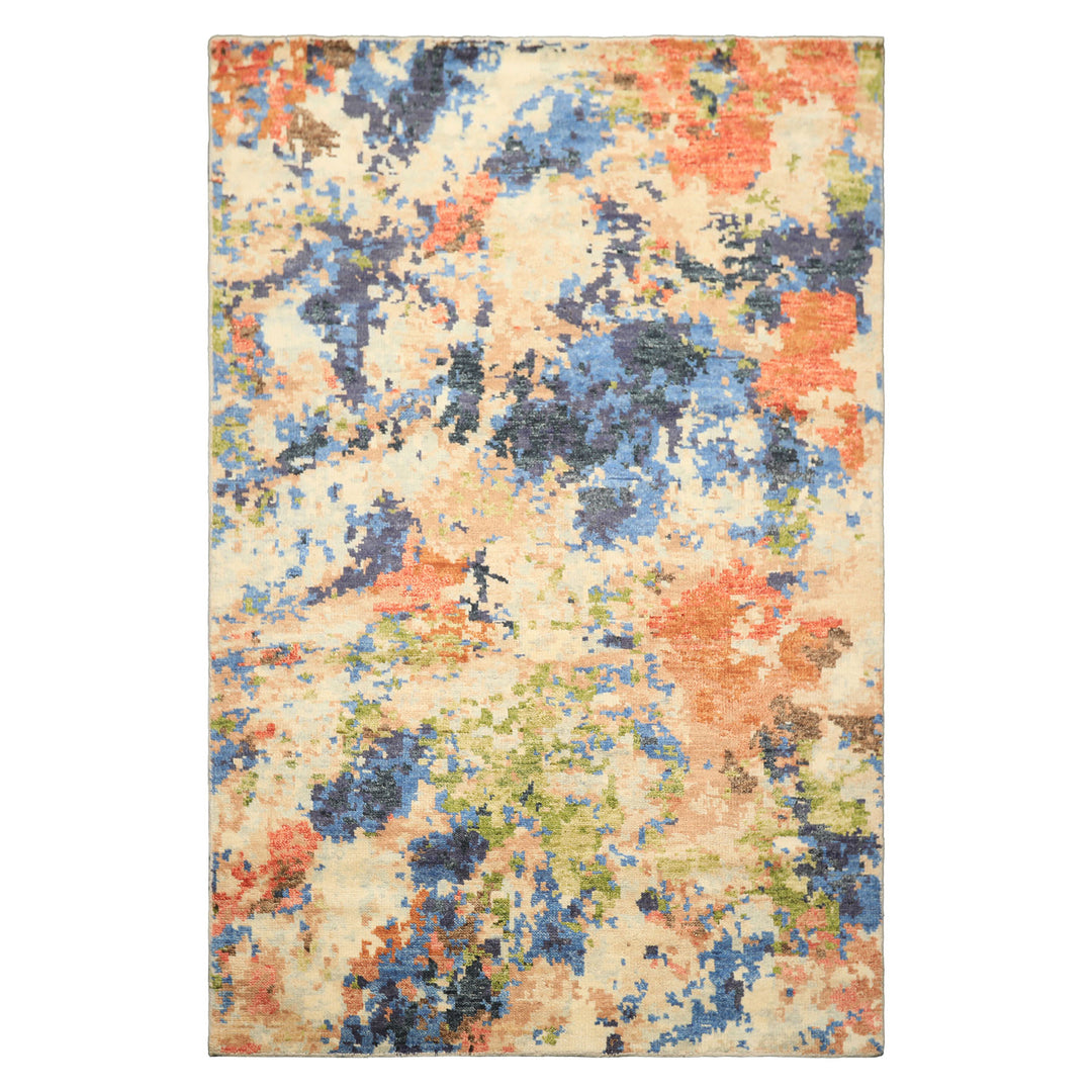 6x9 Beige, Ivory, Rust Color Hand Knotted Indo Tibetan Wool Modern & Contemporary Oriental Rug