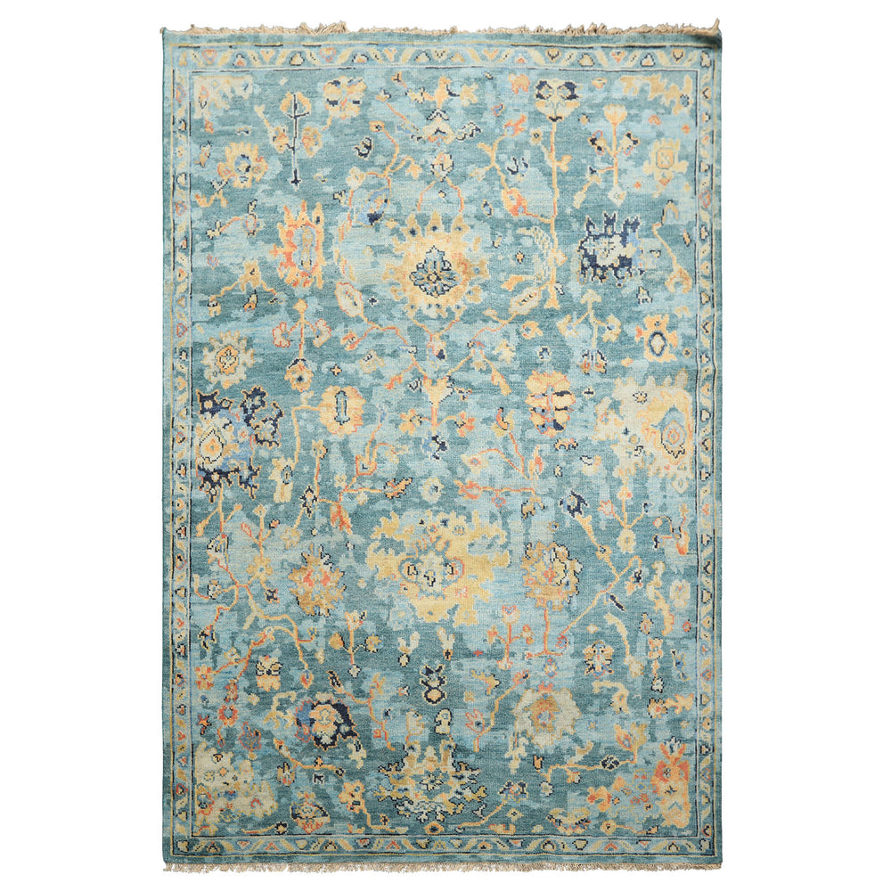 6x9 Teal, Gold, Burnt Orange Color Hand Knotted Oushak Wool Traditional Oriental Rug