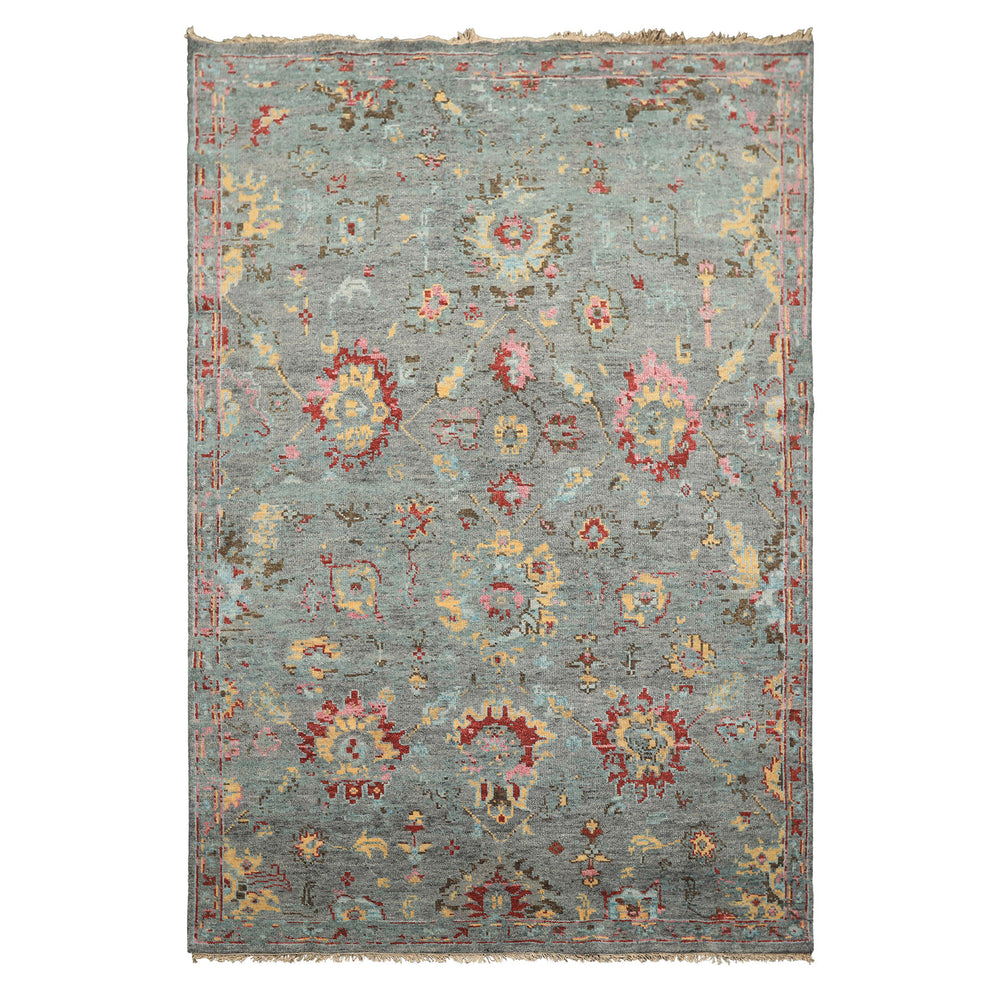6x9 Gray, Aqua, Pink Color Hand Knotted Oushak Wool Traditional Oriental Rug