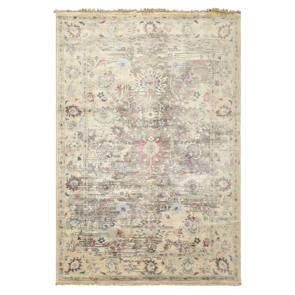 6x9 Taupe, Gray, Ivory Color Hand Knotted Oushak Wool Transitional Oriental Rug