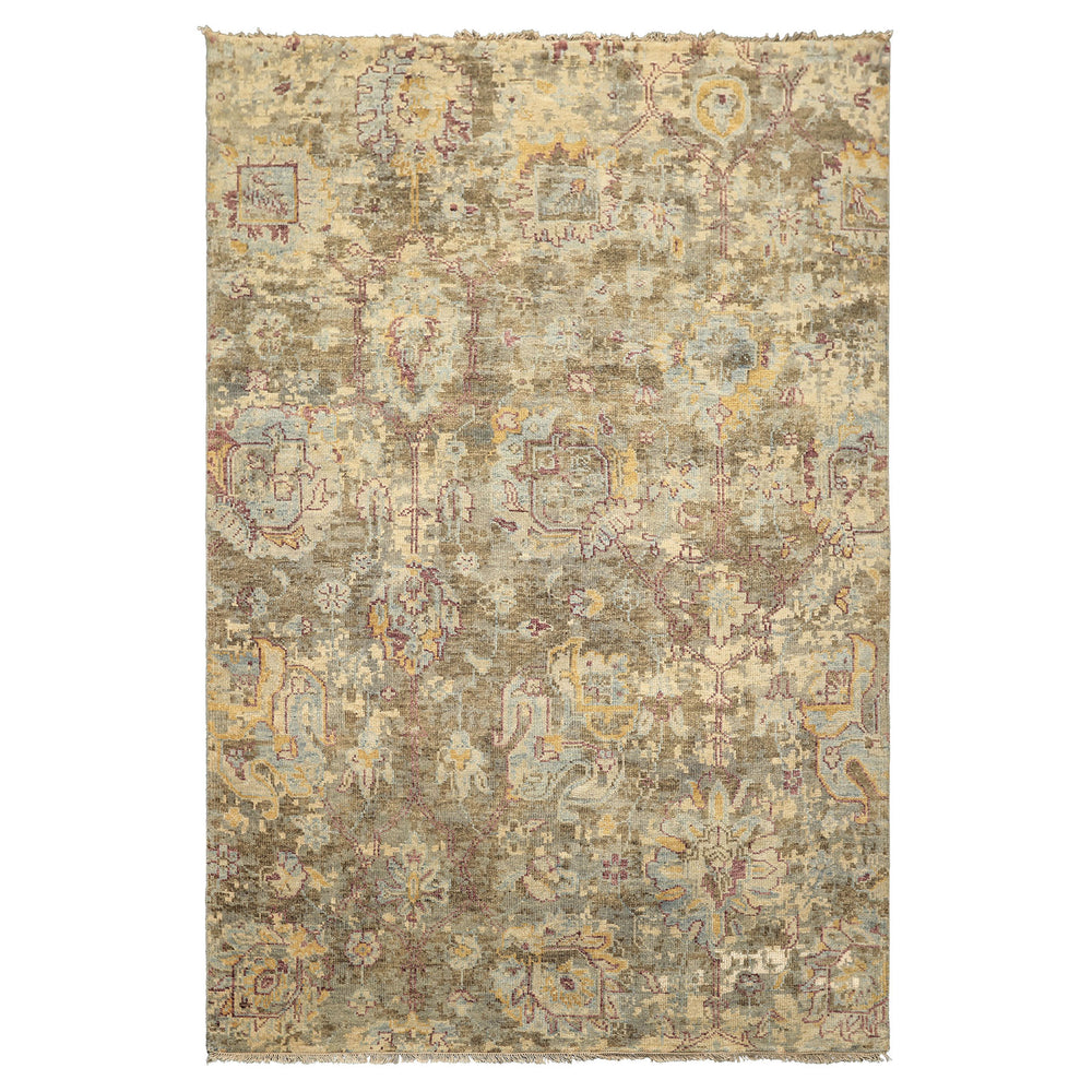 6x9 Beige, Moss, Aqua Color Hand Knotted Oushak Wool Traditional Oriental Rug