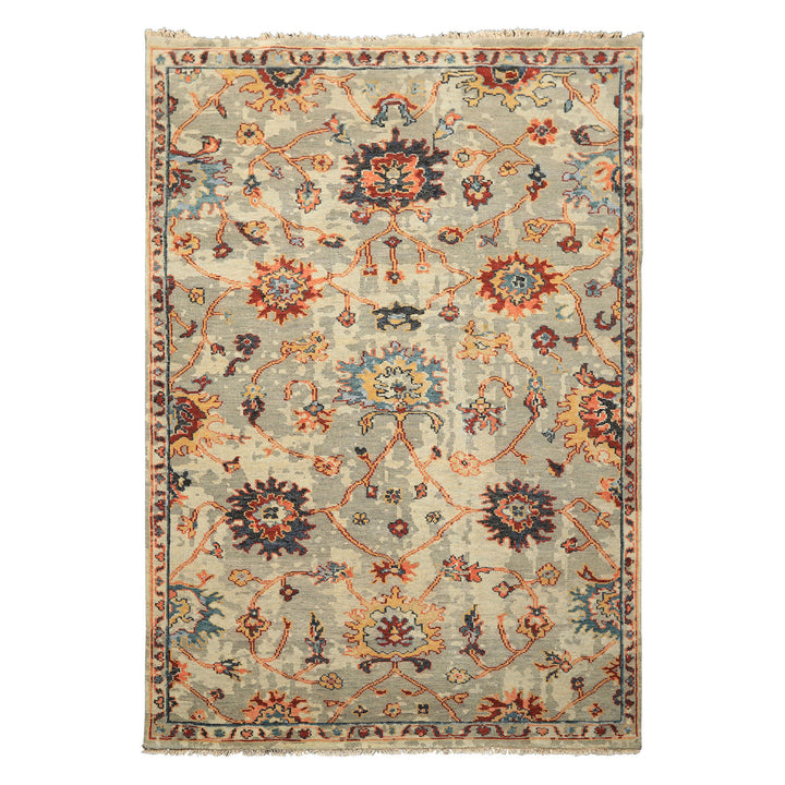 6x9 Gray, Beige, Gold Color Hand Knotted Oushak Wool Arts &amp; Crafts Oriental Rug