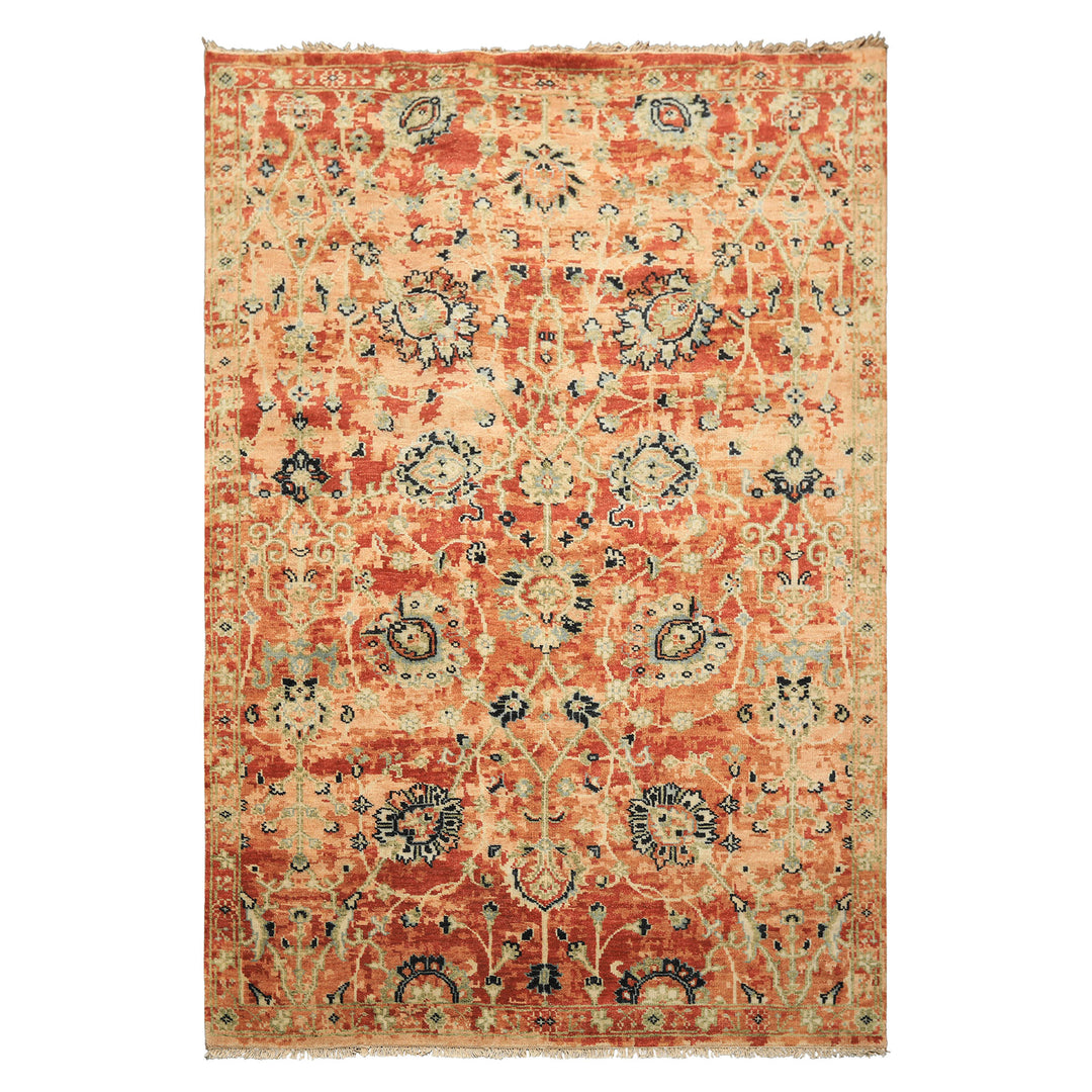 6x9 Burnt Orange, Blush, Aqua Color Hand Knotted Oushak Wool Arts & Crafts Oriental Rug