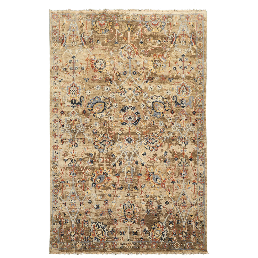 6x9 Beige, Rust, Navy Color Hand Knotted Oushak Wool Arts &amp; Crafts Oriental Rug