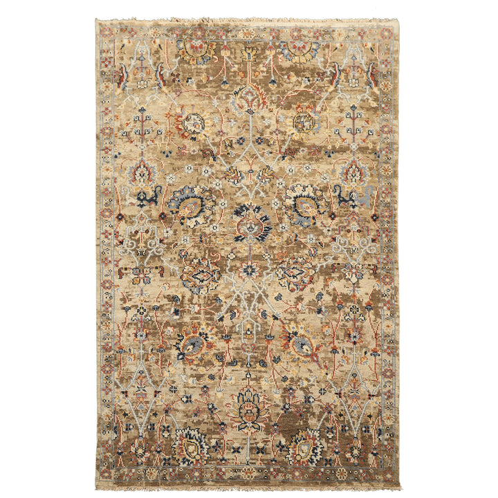 6x9 Beige, Rust, Navy Color Hand Knotted Oushak Wool Arts &amp; Crafts Oriental Rug