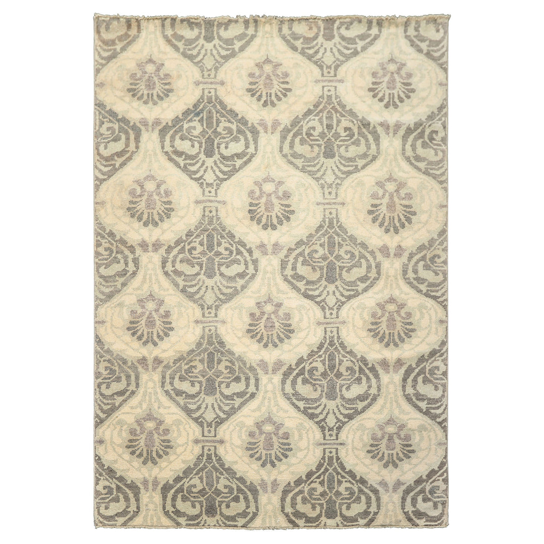 6x9 Ivory, Faded Mint, Gray Color Hand Knotted Oushak Wool Transitional Oriental Rug