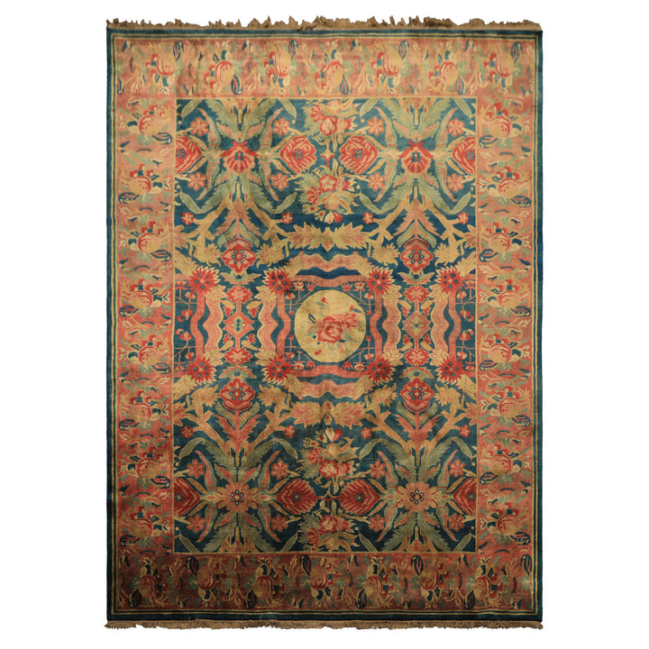 9x12 Teal, Turquoise, Rose Color Hand Knotted Oushak Wool Arts &amp; Crafts Oriental Rug