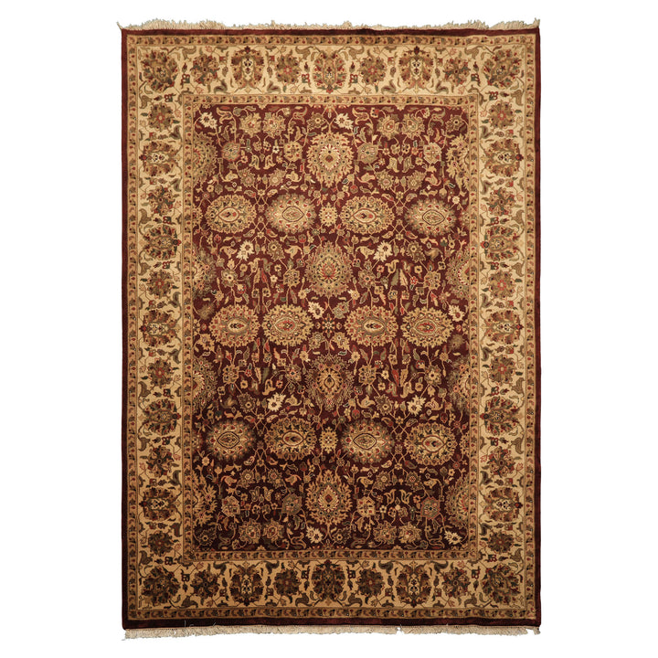 8x11 Maroon, Ivory, Green Color Hand Knotted Agra New Zealand Wool Traditional Oriental Rug