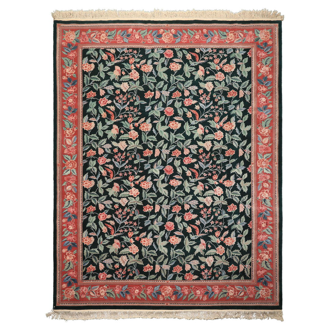 9x12 Emerald, Rose, Aqua Color Hand Knotted Pak Persian Wool &amp; Silk Arts &amp; Crafts Oriental Rug