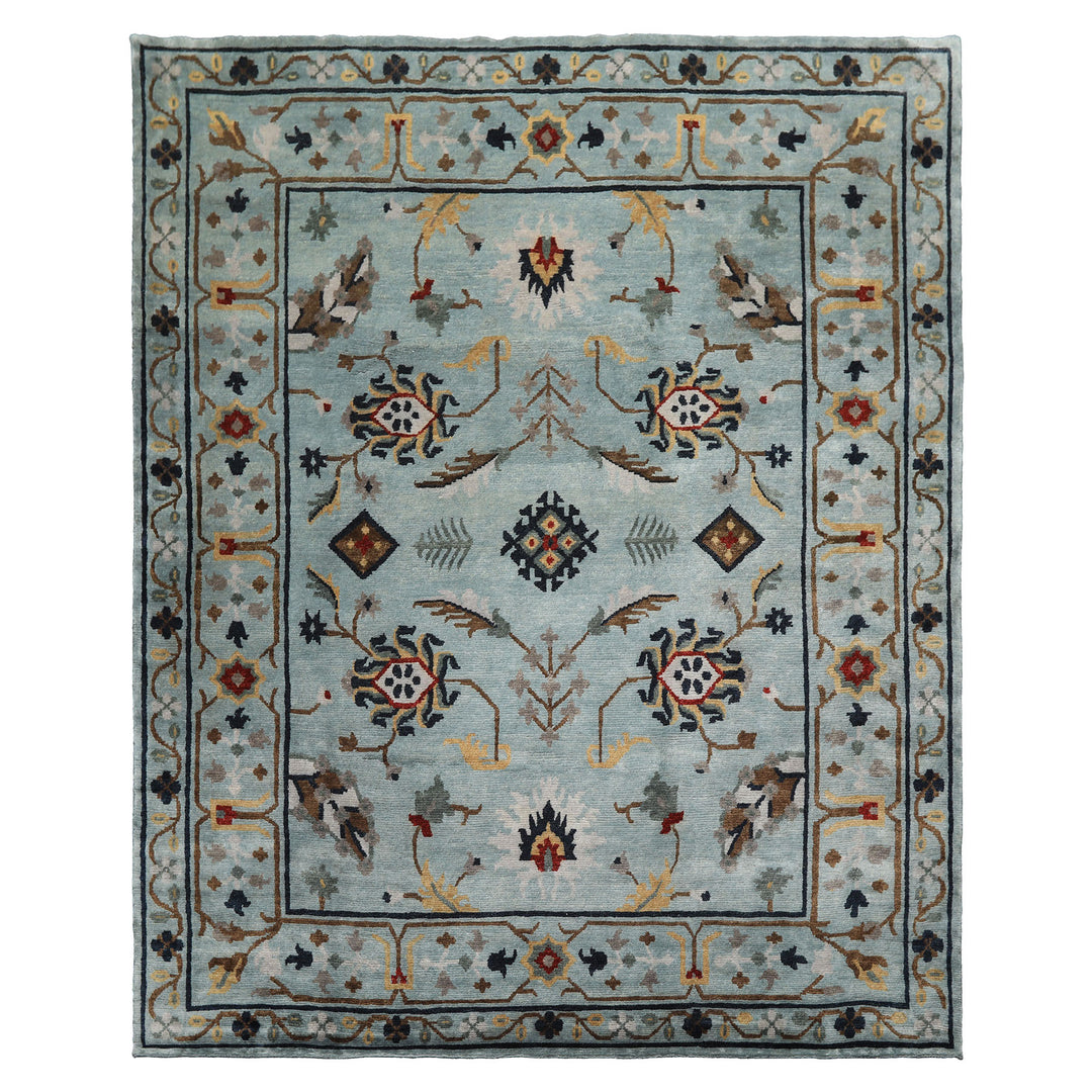 8x10 Aqua, Brown, Gold Color Hand Knotted Tibetan Wool Arts &amp; Crafts Oriental Rug