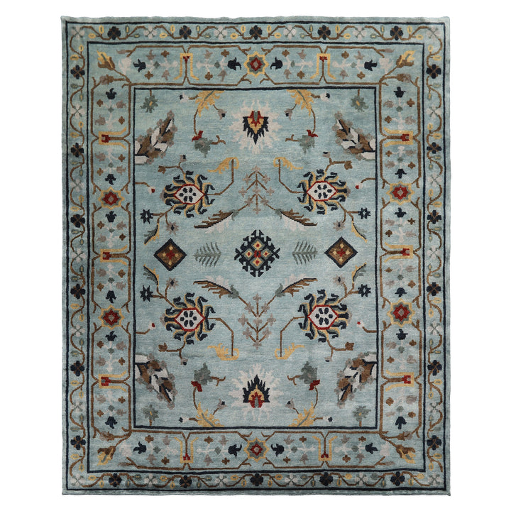 8x10 Aqua, Brown, Gold Color Hand Knotted Tibetan Wool Arts &amp; Crafts Oriental Rug