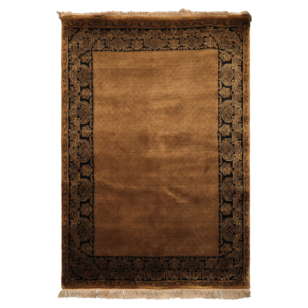 4x6 Gold, Black, Brown Color Hand Knotted Indo Tibetan New Zealand Wool Transitional Oriental Rug