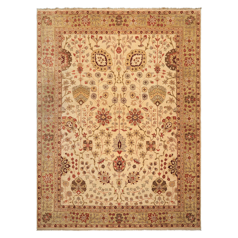 9x12 Beige, Sage, Rust Color Hand Knotted Chobi Peshawar Wool Traditional Oriental Rug