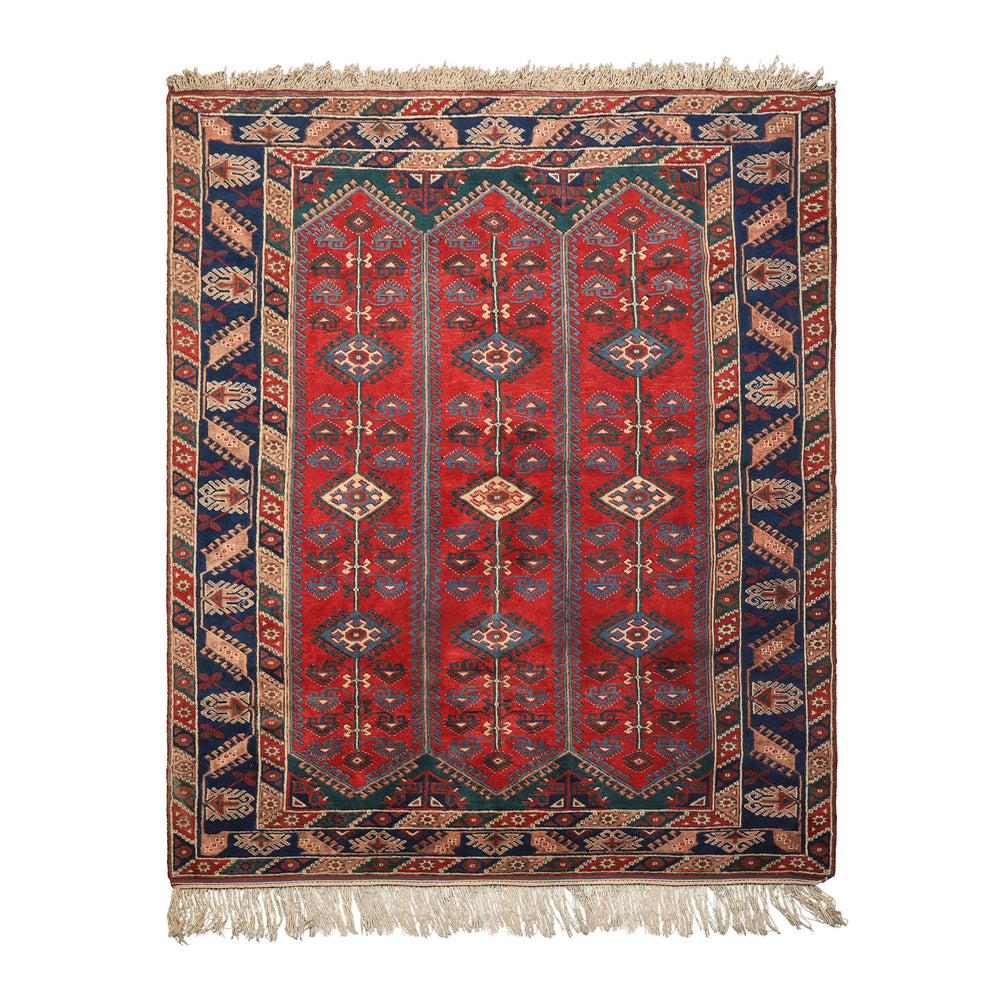 6x9 Red, Navy, Turquoise Color Hand Knotted Shirvan Wool Tribal Oriental Rug