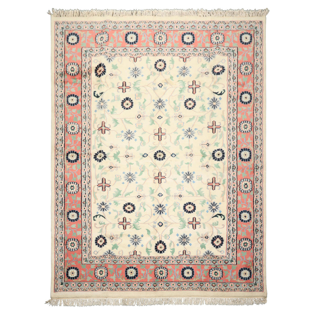 9x12 Ivory, Blush, Aqua Color Hand Knotted Organic Look Wool Traditional Oriental Rug