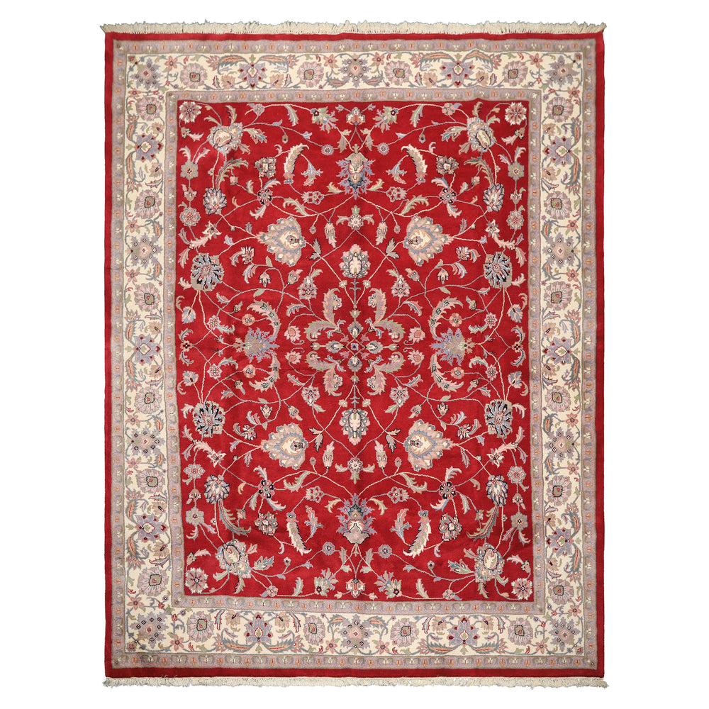 9x12 Fuschia, Ivory, Taupe Color Hand Knotted Indo Kashan Wool Traditional Oriental Rug