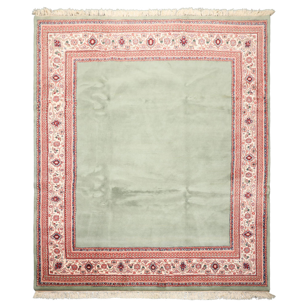 8x10 Mint, Ivory, Blush Color Hand Knotted Indo Tabriz Wool Traditional Oriental Rug