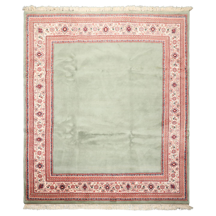 8x10 Mint, Ivory, Blush Color Hand Knotted Indo Tabriz Wool Traditional Oriental Rug