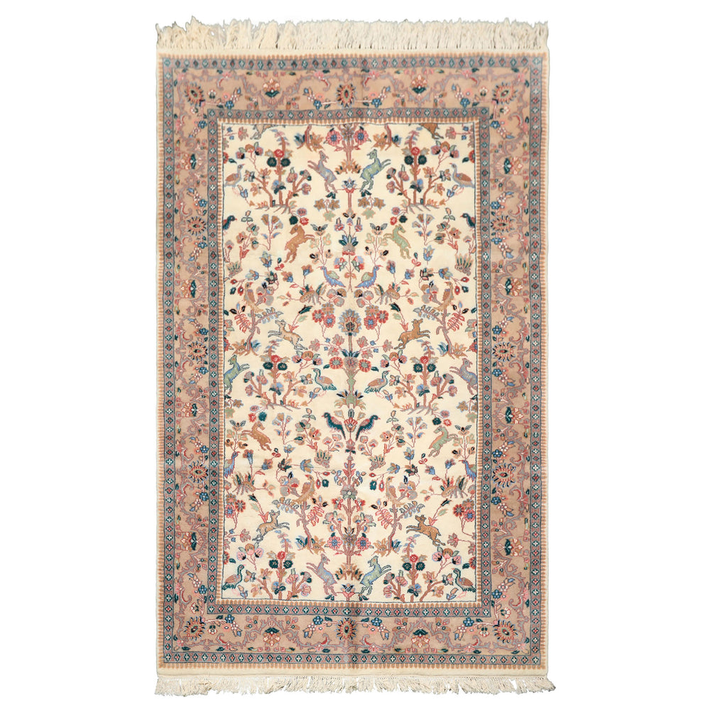 6x9 Ivory, Peach, Gray Color Hand Knotted Indo Persian Wool Traditional Oriental Rug