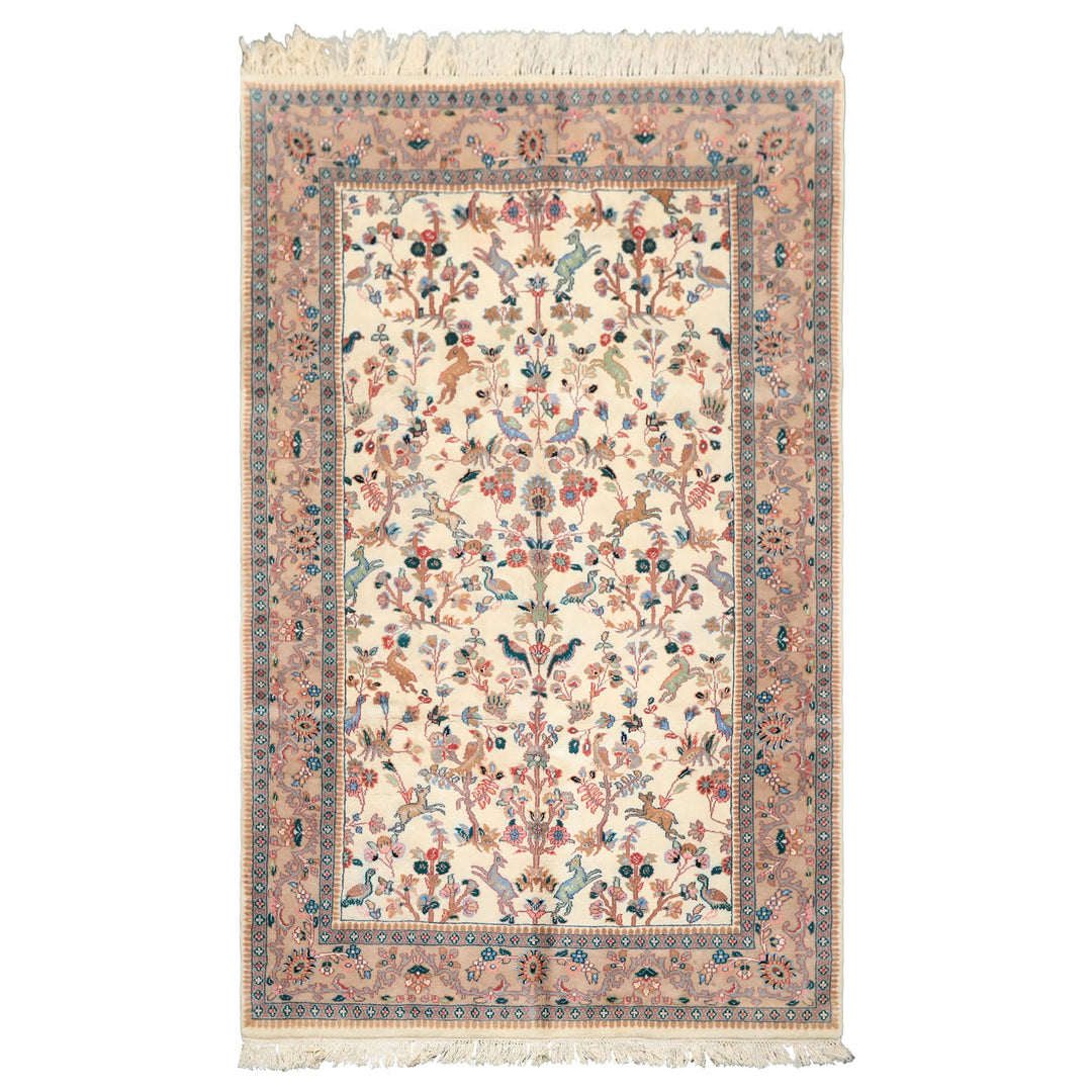 6x9 Ivory, Peach, Gray Color Hand Knotted Indo Persian Wool Traditional Oriental Rug