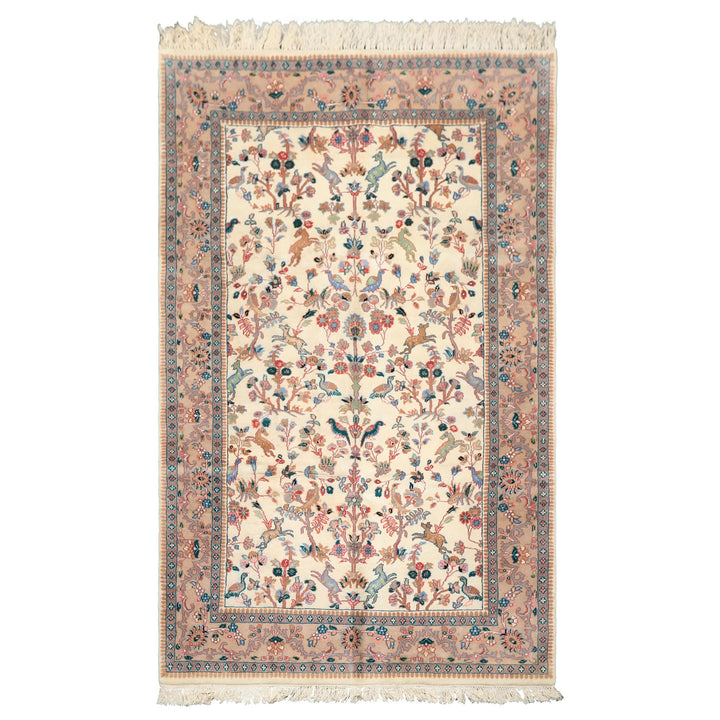 6x9 Ivory, Peach, Gray Color Hand Knotted Indo Persian Wool Traditional Oriental Rug