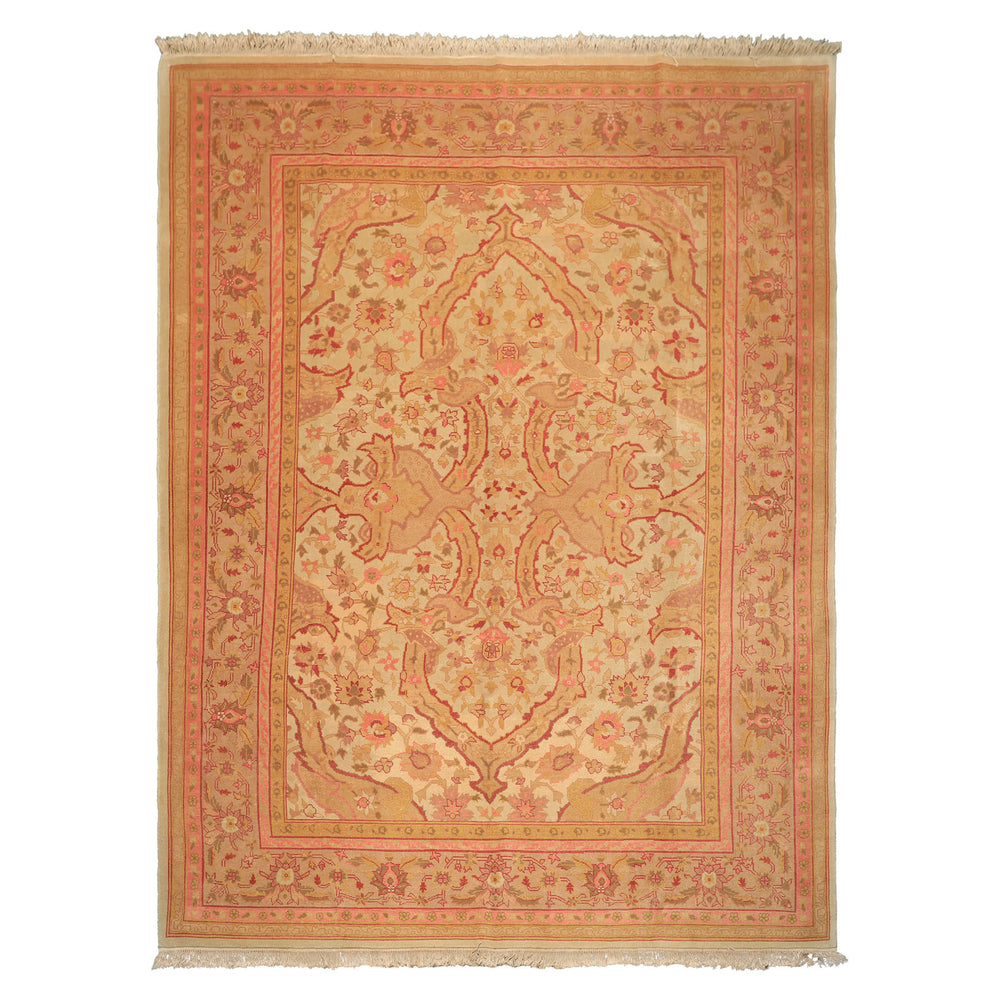 9x12 Beige, Pink, Rose Color Hand Knotted Indo Oushak Wool Arts & Crafts Oriental Rug