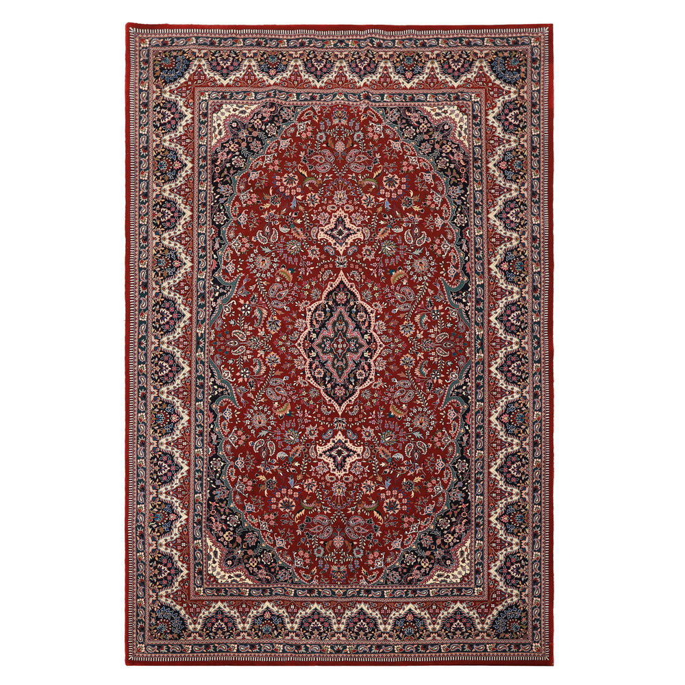 6x9 Red, Ivory, Navy Color Hand Knotted Pak Persian Wool & Silk Traditional Oriental Rug