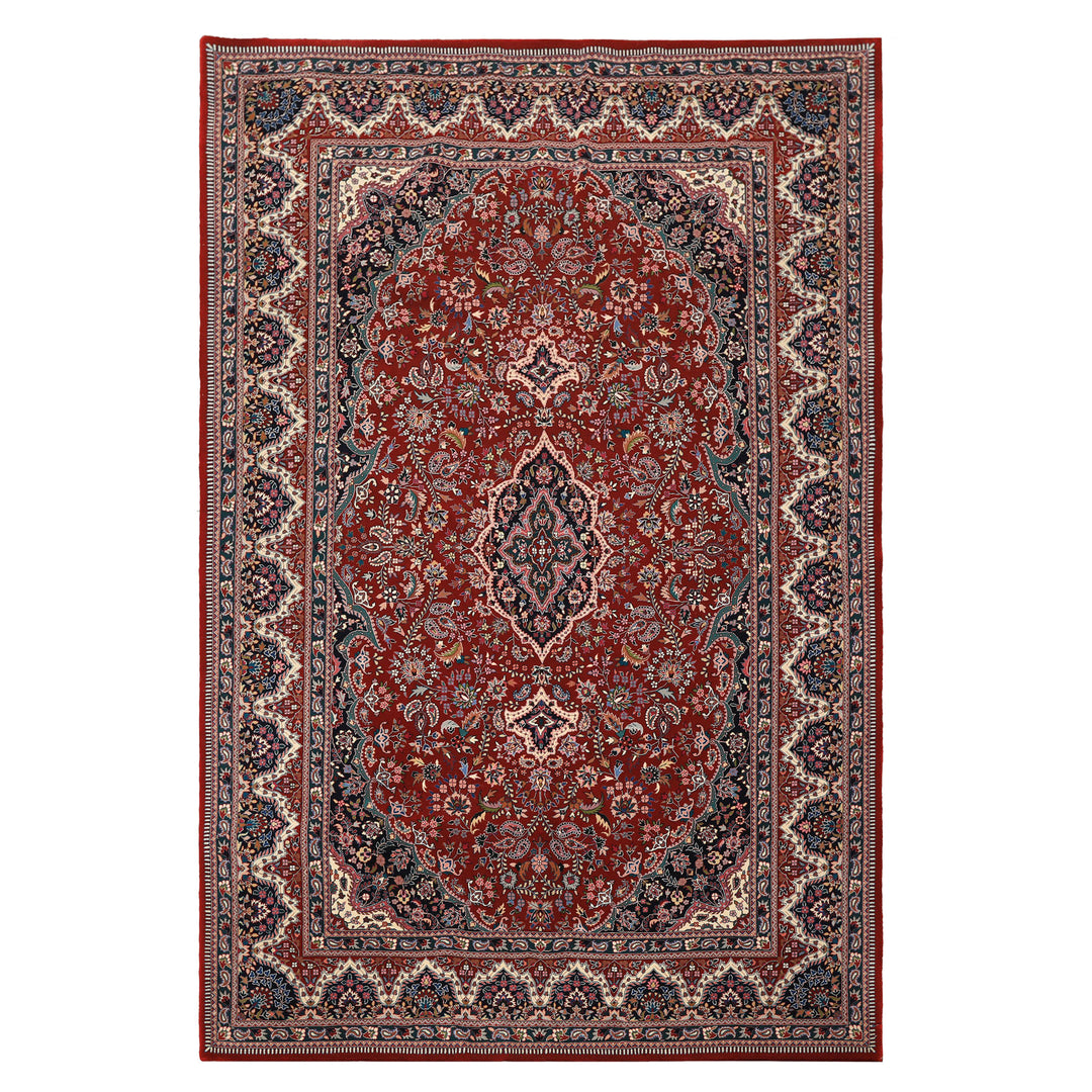 6x9 Red, Ivory, Navy Color Hand Knotted Pak Persian Wool & Silk Traditional Oriental Rug