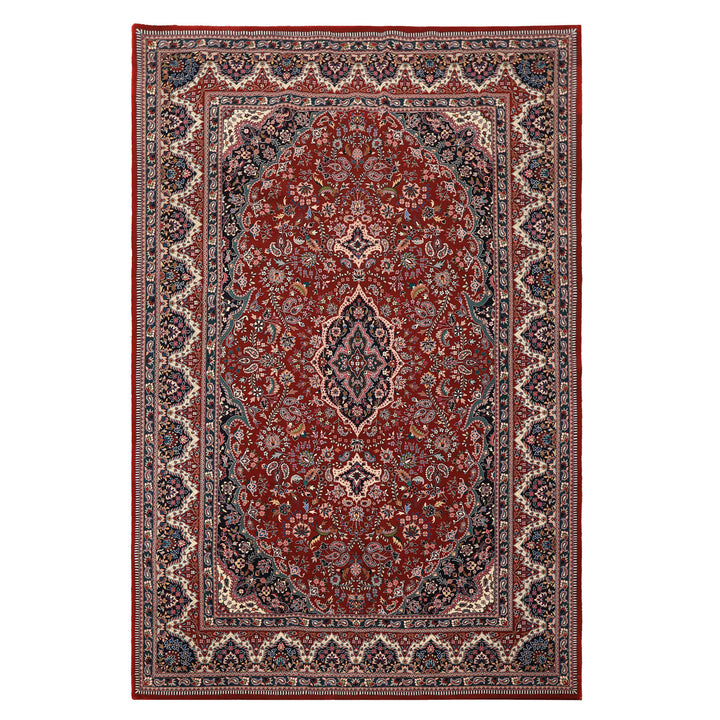 6x9 Red, Ivory, Navy Color Hand Knotted Pak Persian Wool & Silk Traditional Oriental Rug