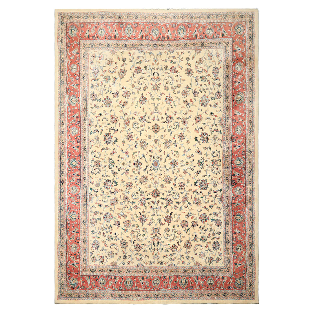 9x12 Ivory, Blush, Aqua Color Hand Knotted Agra Wool Traditional Oriental Rug