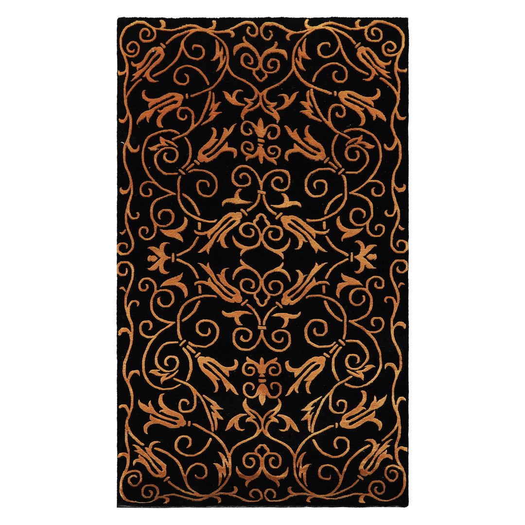 3x5 Black, Gold, Color Hand Knotted Tibetan Wool & Silk Transitional Oriental Rug