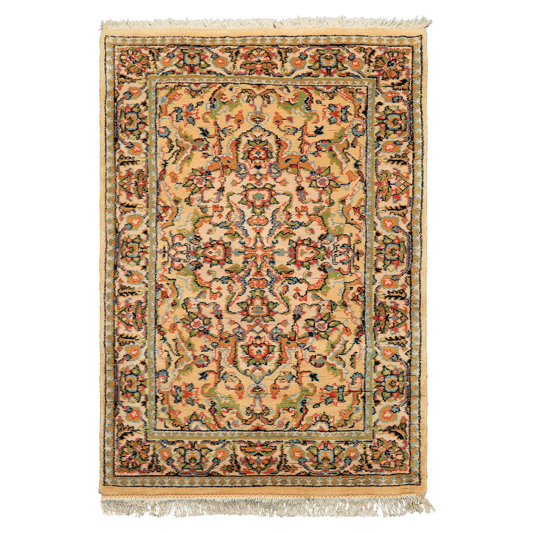 4x6 Beige, Lime, Burnt Orange Color Hand Knotted Indo Oushak Wool Arts & Crafts Oriental Rug