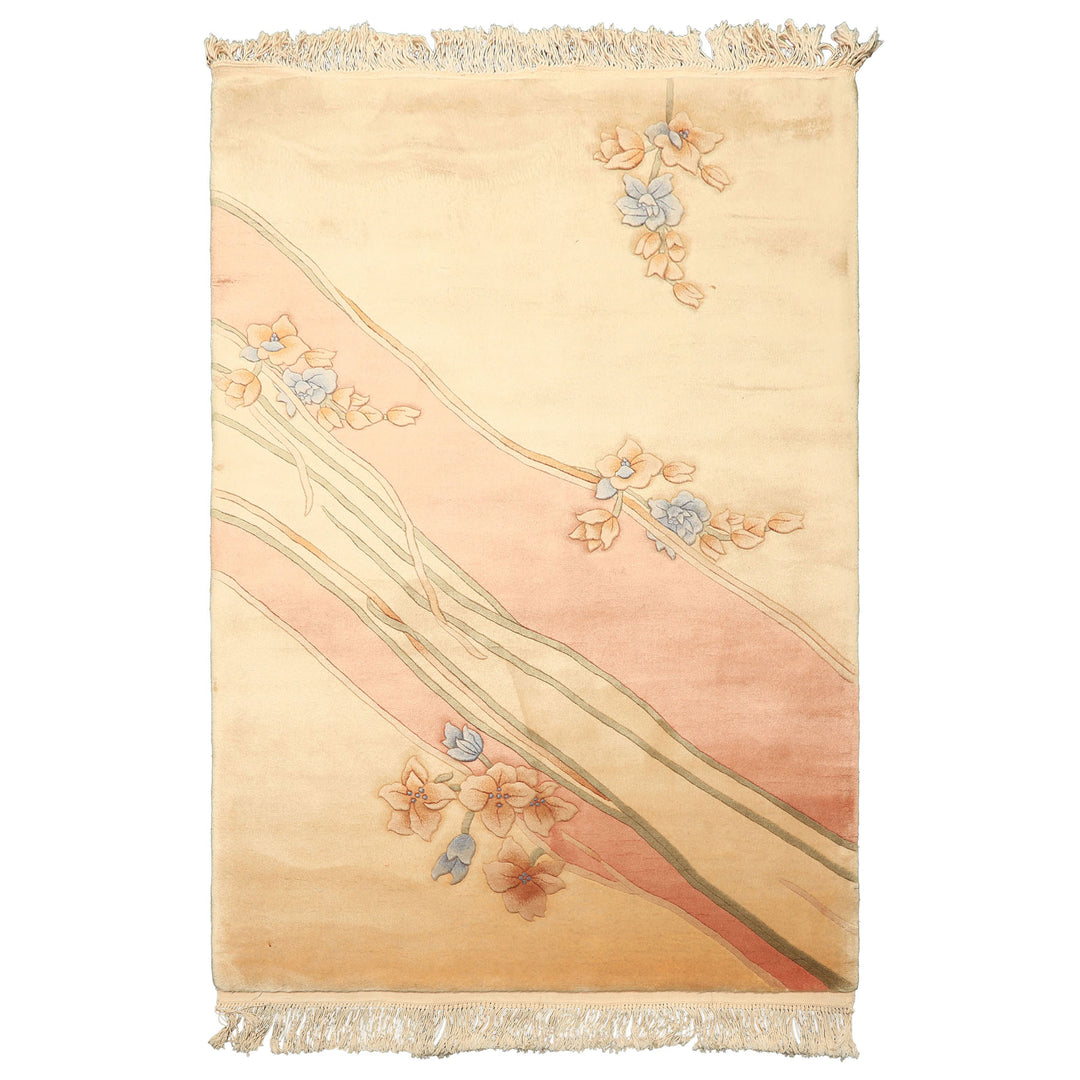 4x6 Beige, Blush, Blue Color Hand Knotted French Aubusson Savonerrie Wool Traditional Oriental Rug
