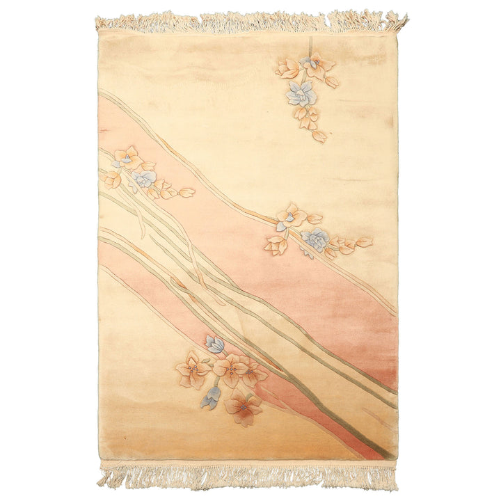 4x6 Beige, Blush, Blue Color Hand Knotted French Aubusson Savonerrie Wool Traditional Oriental Rug