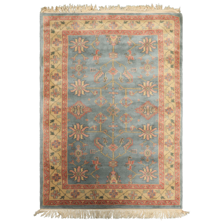 4x6 Aqua, Rose, Gold Color Hand Knotted Indo Oushak Wool Arts & Crafts Oriental Rug