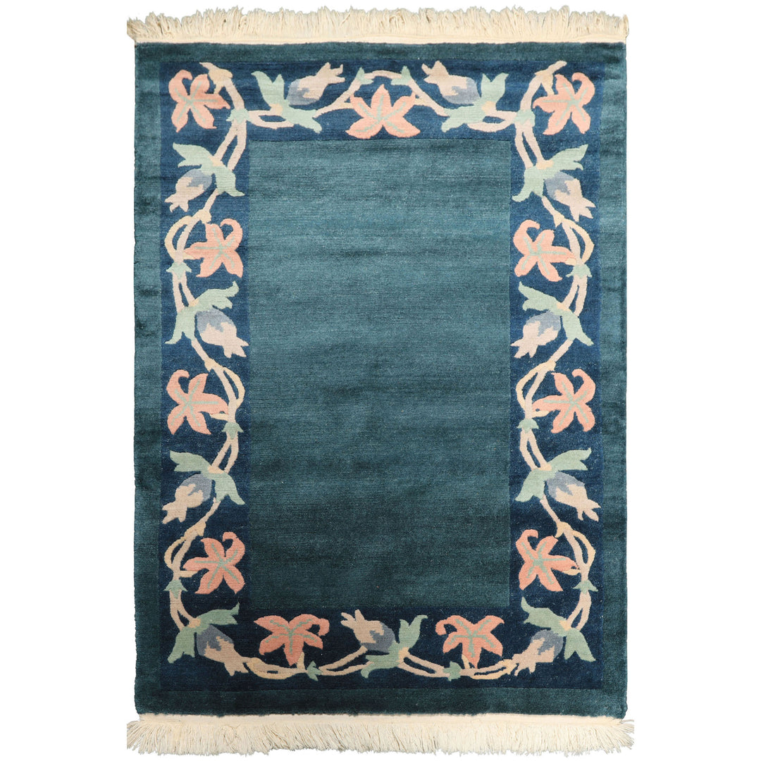 4x6 Teal, Navy, Blush Color Hand Knotted Tibetan Wool Classic European Oriental Rug