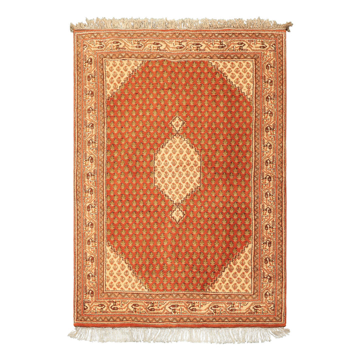 4x6 Burnt Orange, Ivory, Lime Color Hand Knotted Paisley Wool Traditional Oriental Rug