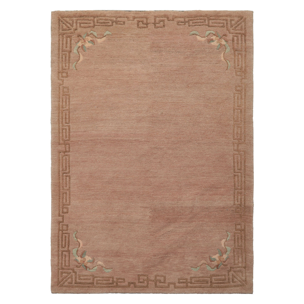 4x6 Taupe, Brown, Mint Color Hand Knotted Tibetan Wool Traditional Oriental Rug