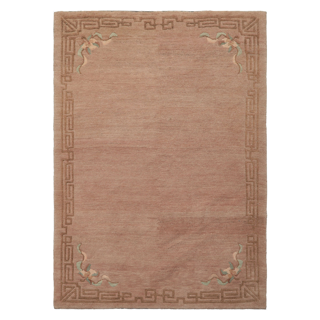 4x6 Taupe, Brown, Mint Color Hand Knotted Tibetan Wool Traditional Oriental Rug