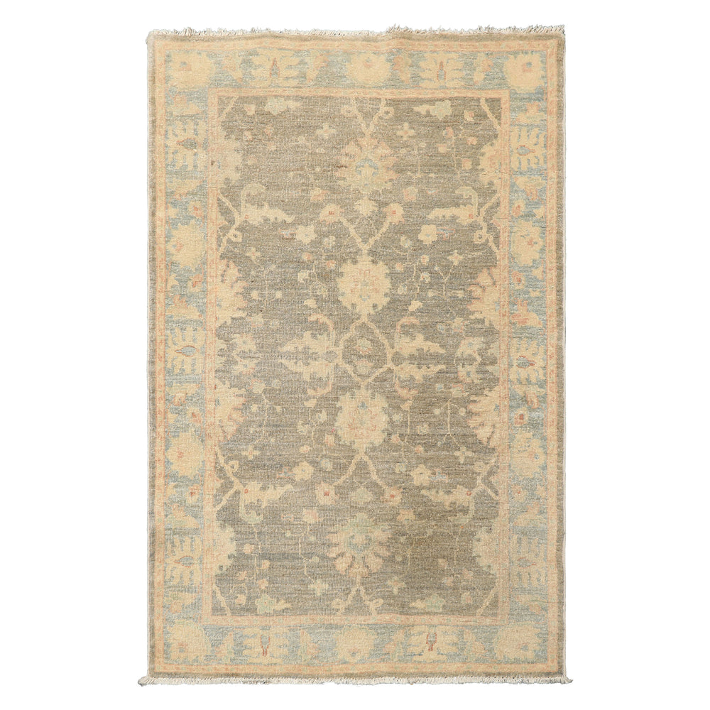 3x5 Gray, Aqua, Moss Color Hand Knotted Peshawar Wool Traditional Oriental Rug