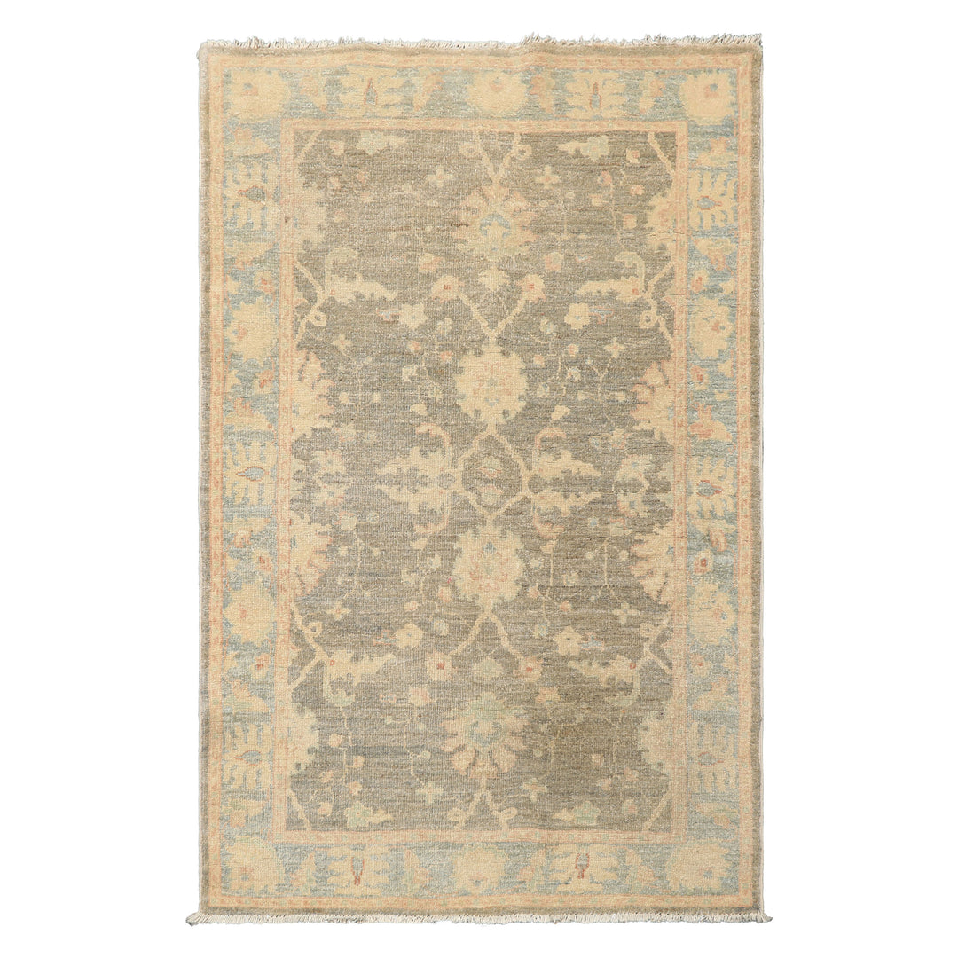 3x5 Gray, Aqua, Moss Color Hand Knotted Peshawar Wool Traditional Oriental Rug