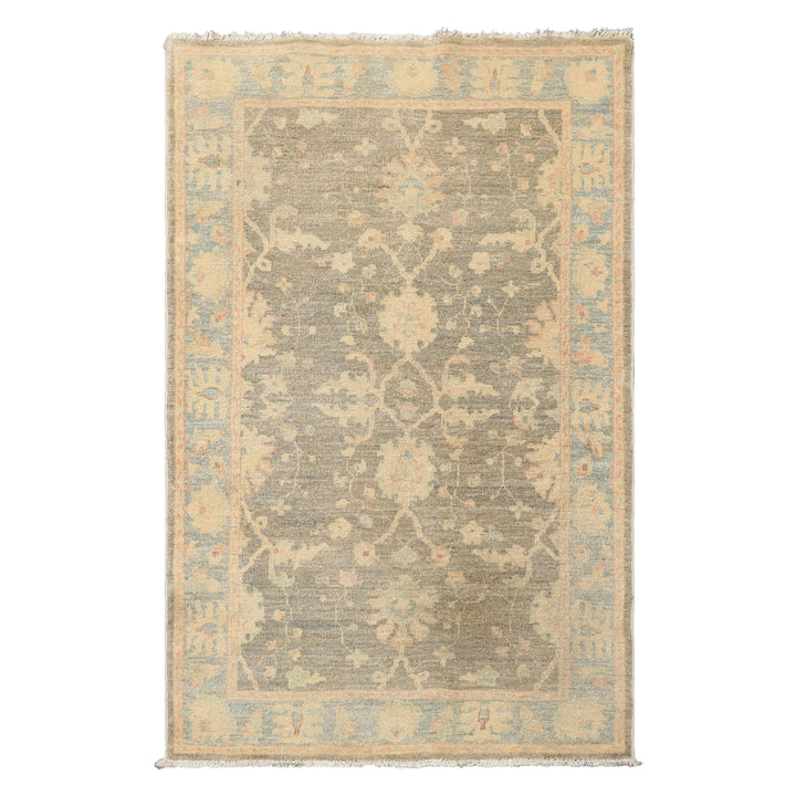 3x5 Gray, Aqua, Moss Color Hand Knotted Peshawar Wool Traditional Oriental Rug
