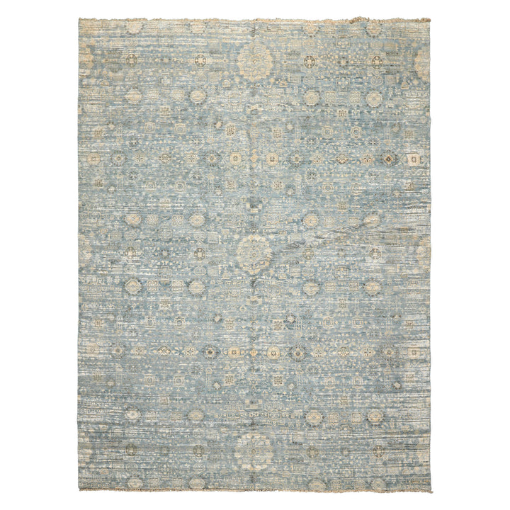 9x12 Aqua, Ivory, Beige Color Hand Knotted Tibetan Wool &amp; Silk Modern &amp; Contemporary Oriental Rug