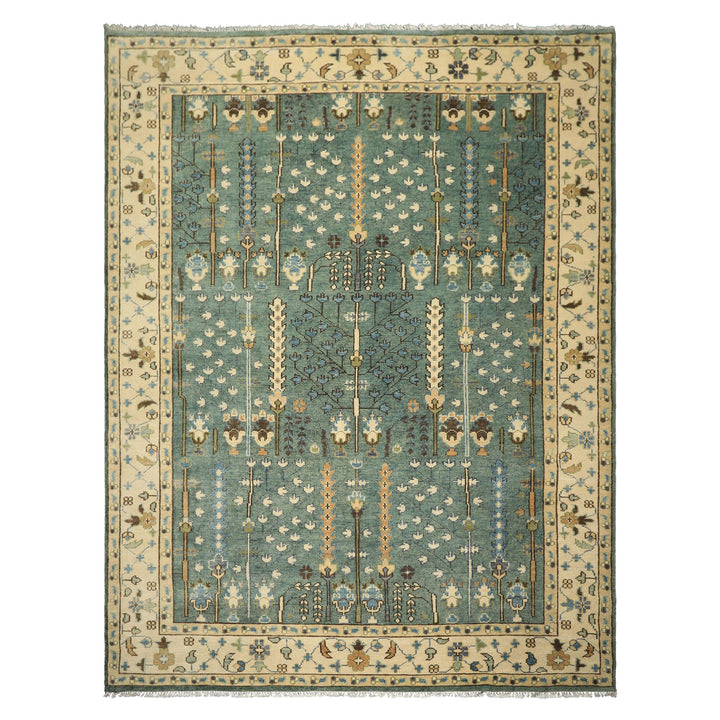 10x14 Celadon, Ivory, Brown Color Hand Knotted Oushak Wool Traditional Oriental Rug