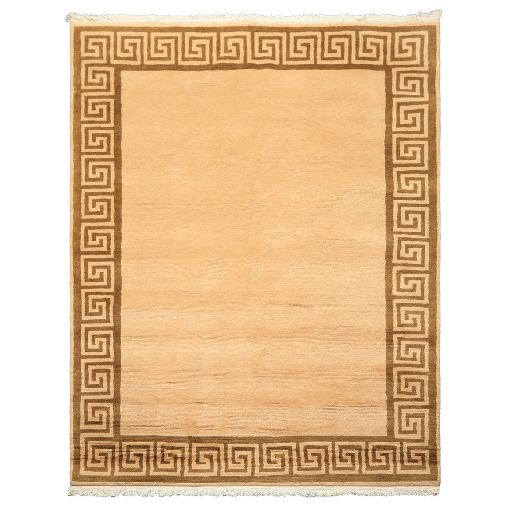 6x9 Mocha, Olive, Color Hand Knotted Tibetan Wool Transitional Oriental Rug