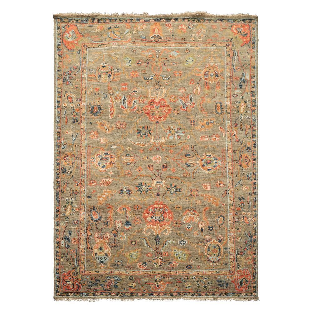 6x8'3 Moss, Burnt Orange, Gold Color Hand Knotted Oushak Wool Arts & Crafts Oriental Rug